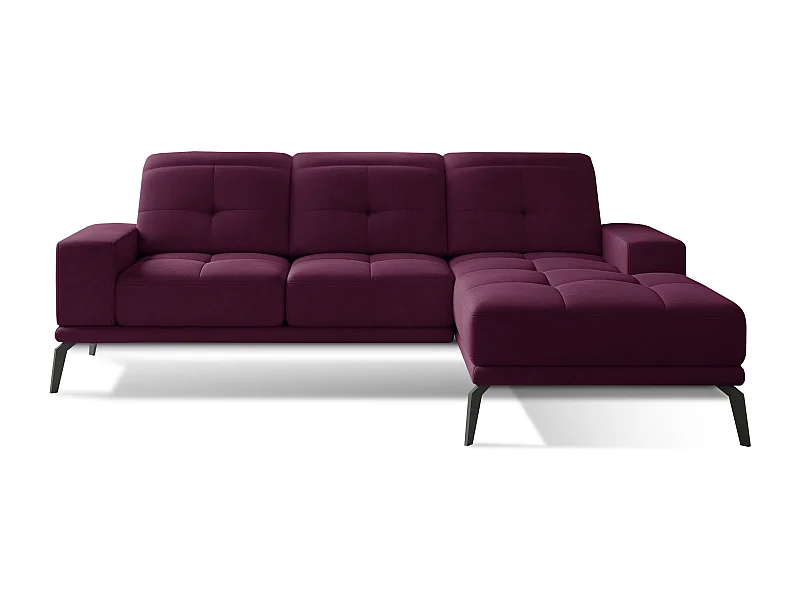 Canapé d'angle droit 5 places velours bordeaux Torpille 265cm