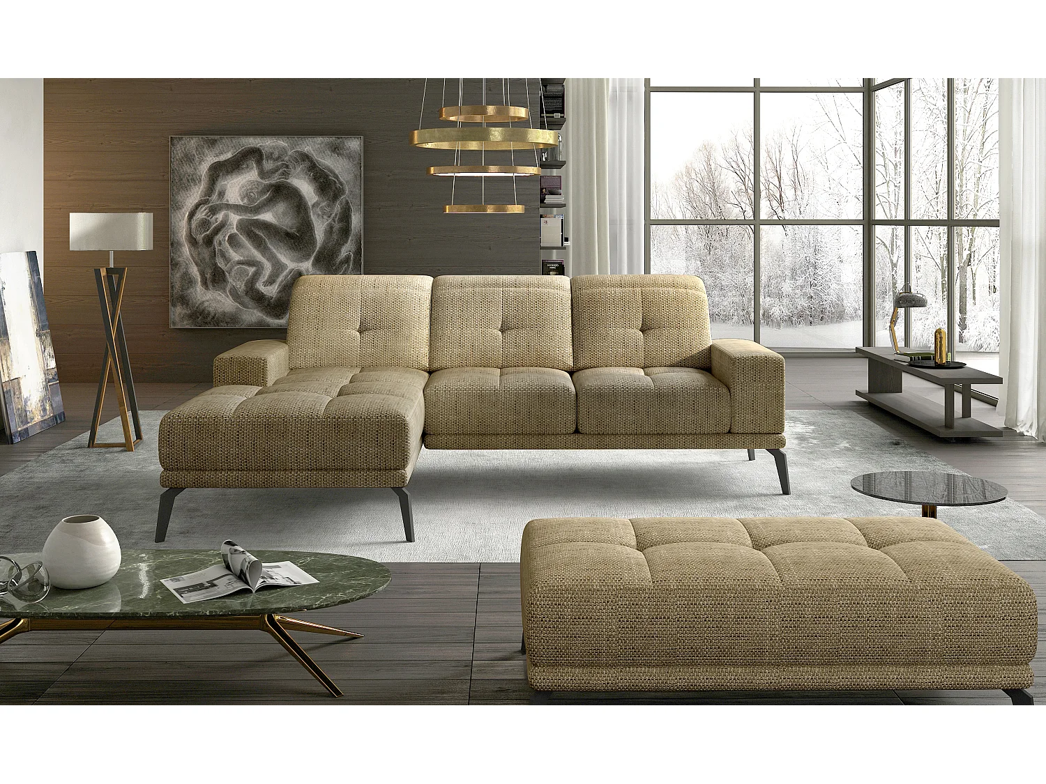 Canapé d’angle en tissu TORPILLE – Confort et élégance au quotidien-Beige chiné-angle gauche