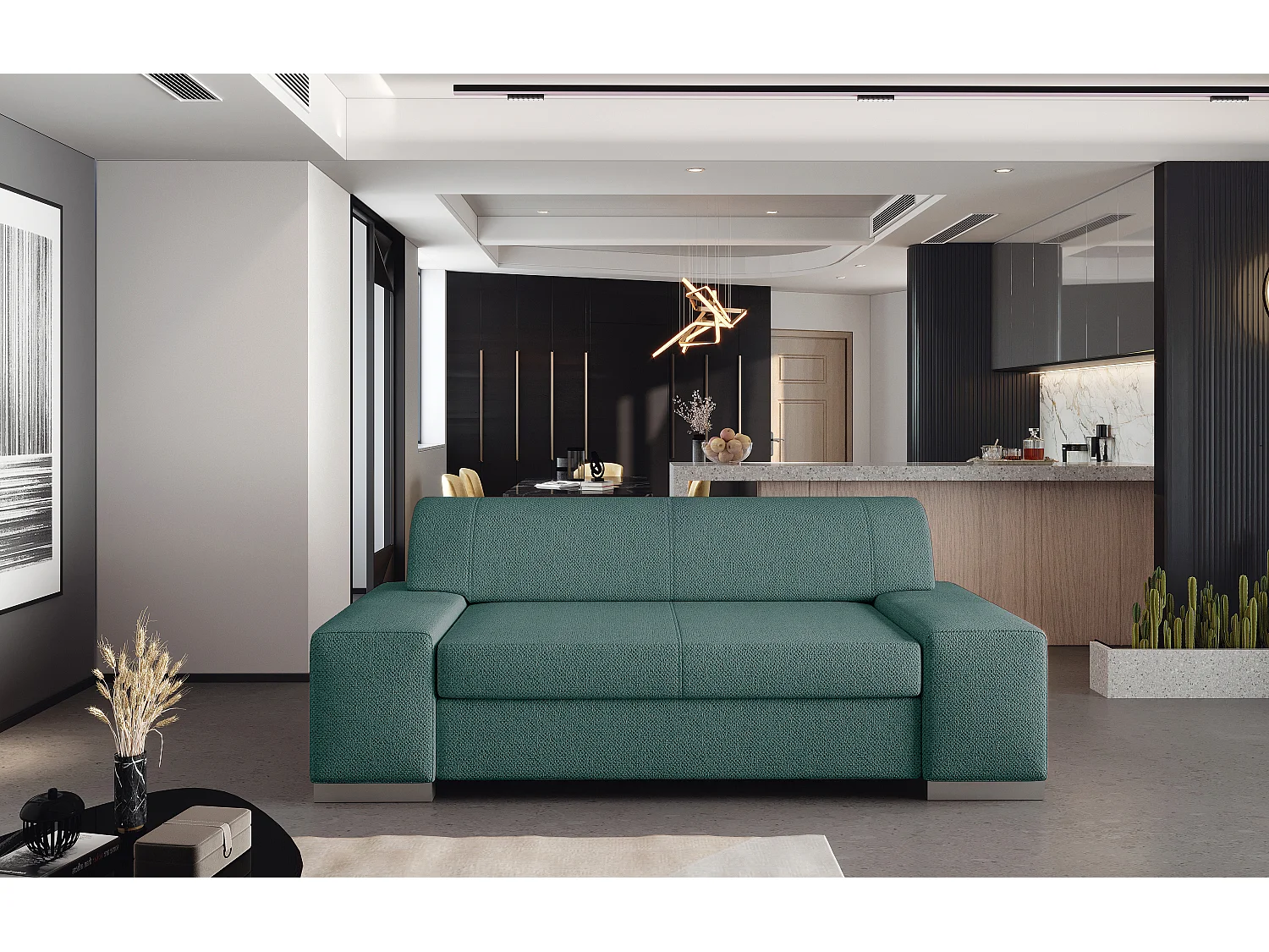 Canapé minimaliste 2-3 places tissu bleu Plazo 190cm