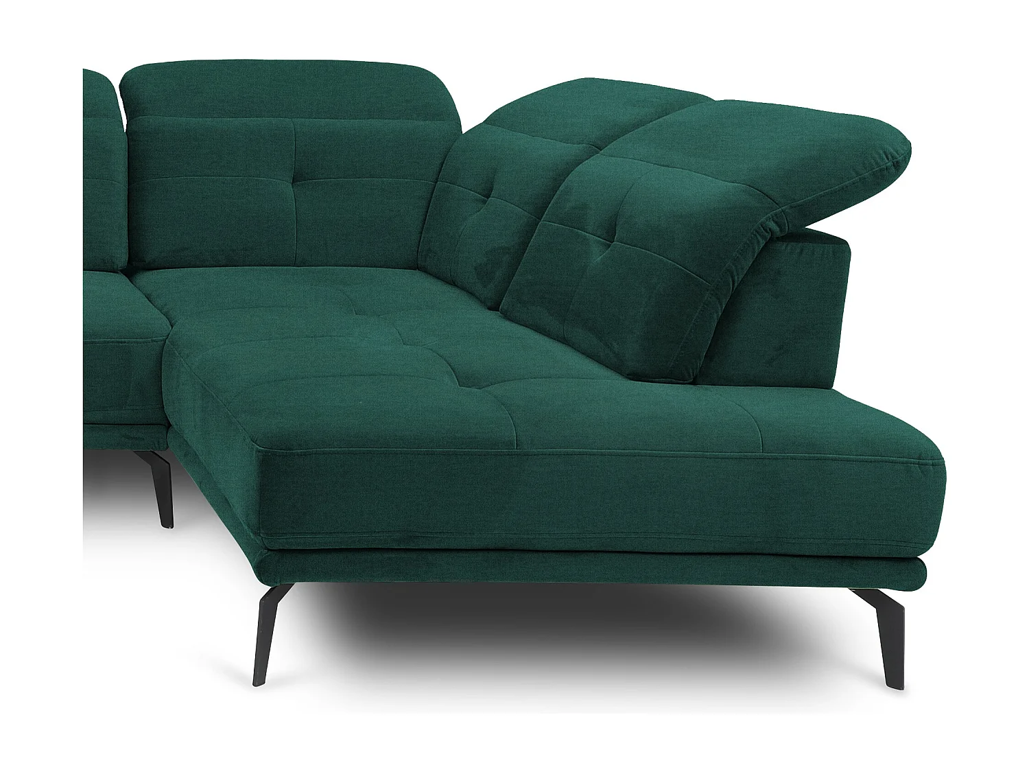 Canapé panoramique moderne tissu vert têtières angle droit Versus 350cm