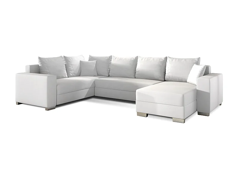 Canapé U convertible simili blanc coffre de rangement à droite Marry 321cm