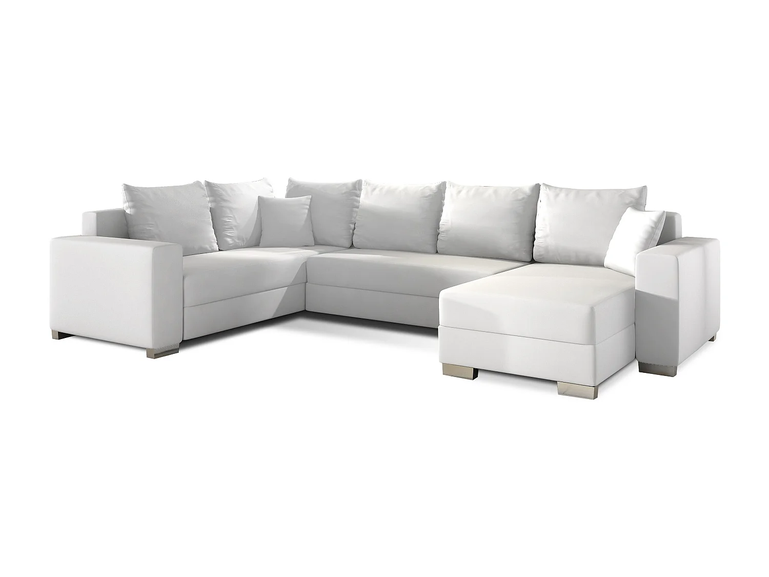 Canapé U convertible simili blanc coffre de rangement à droite Marry 321cm