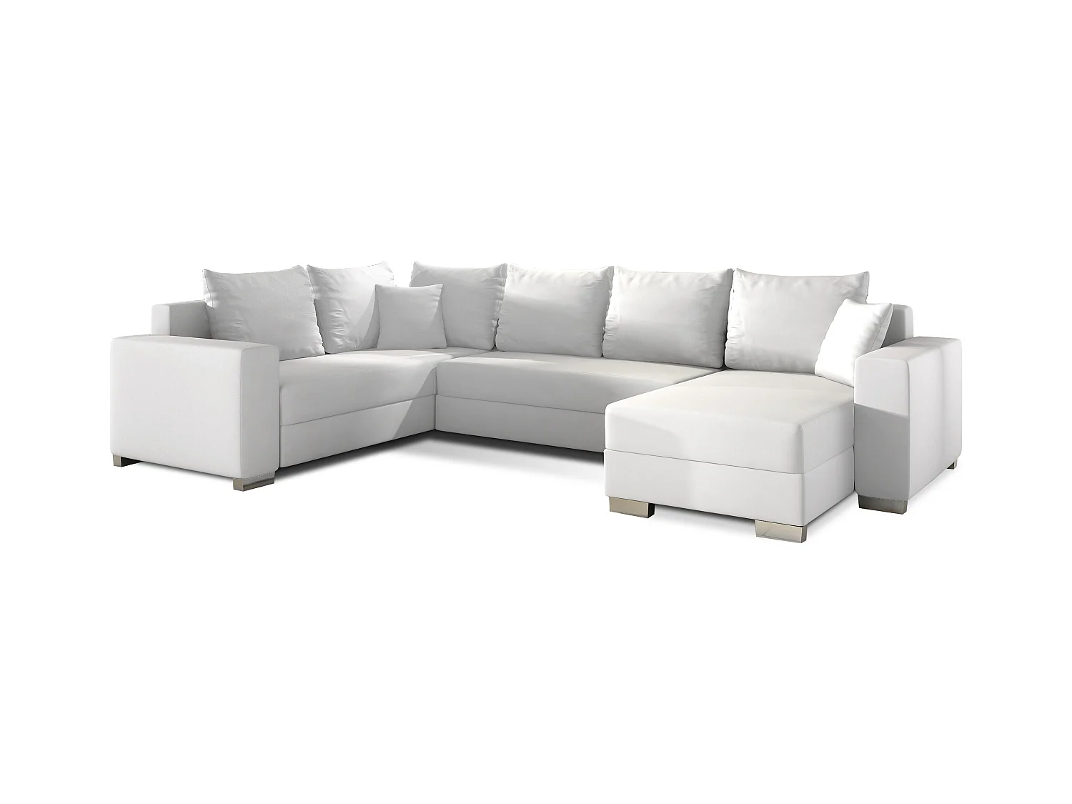 Canapé U convertible simili blanc coffre de rangement à droite Marry 321cm