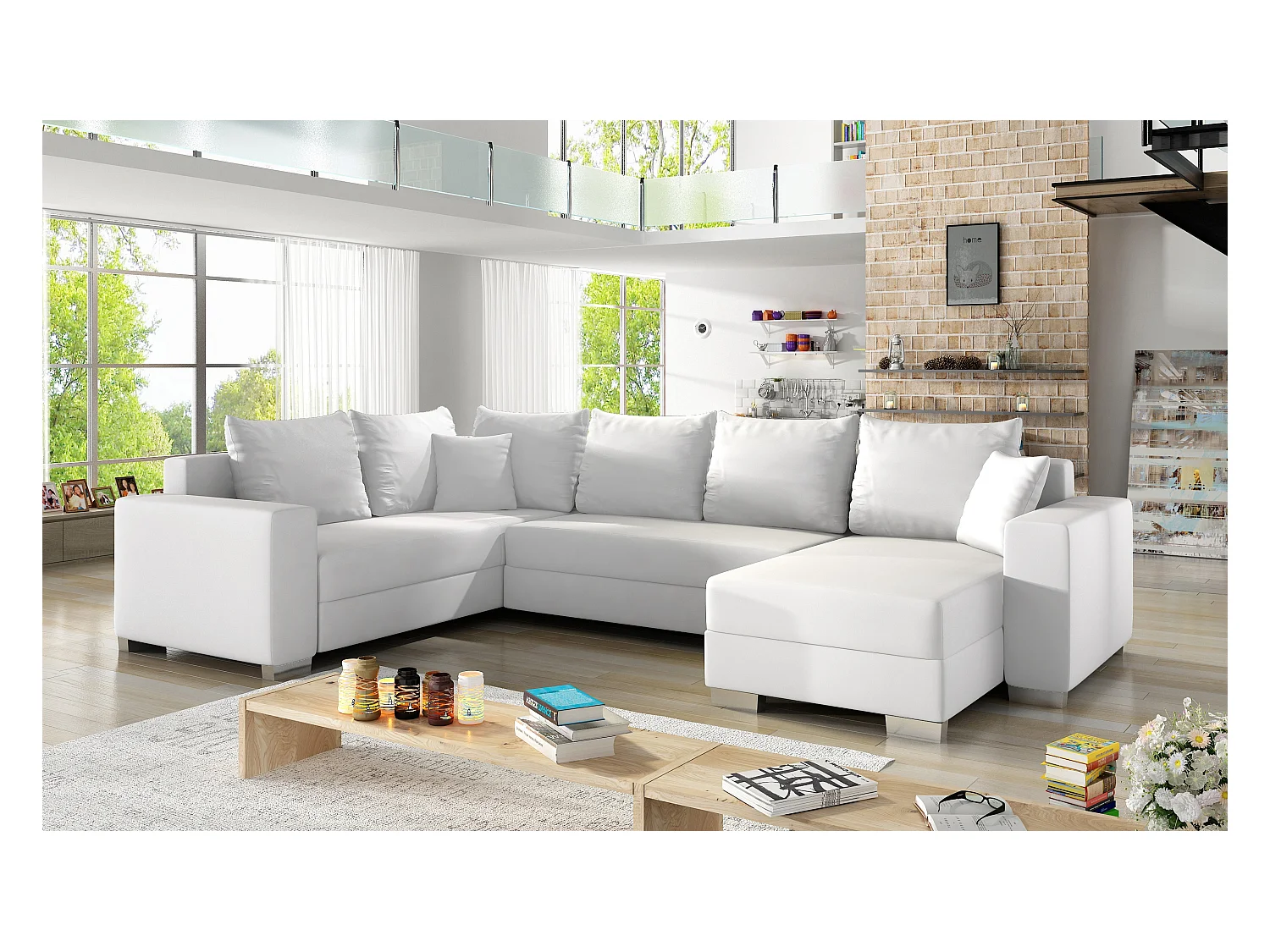 Witte kunstleren converteerbare U-bankopbergbox rechts Marry 321 cm