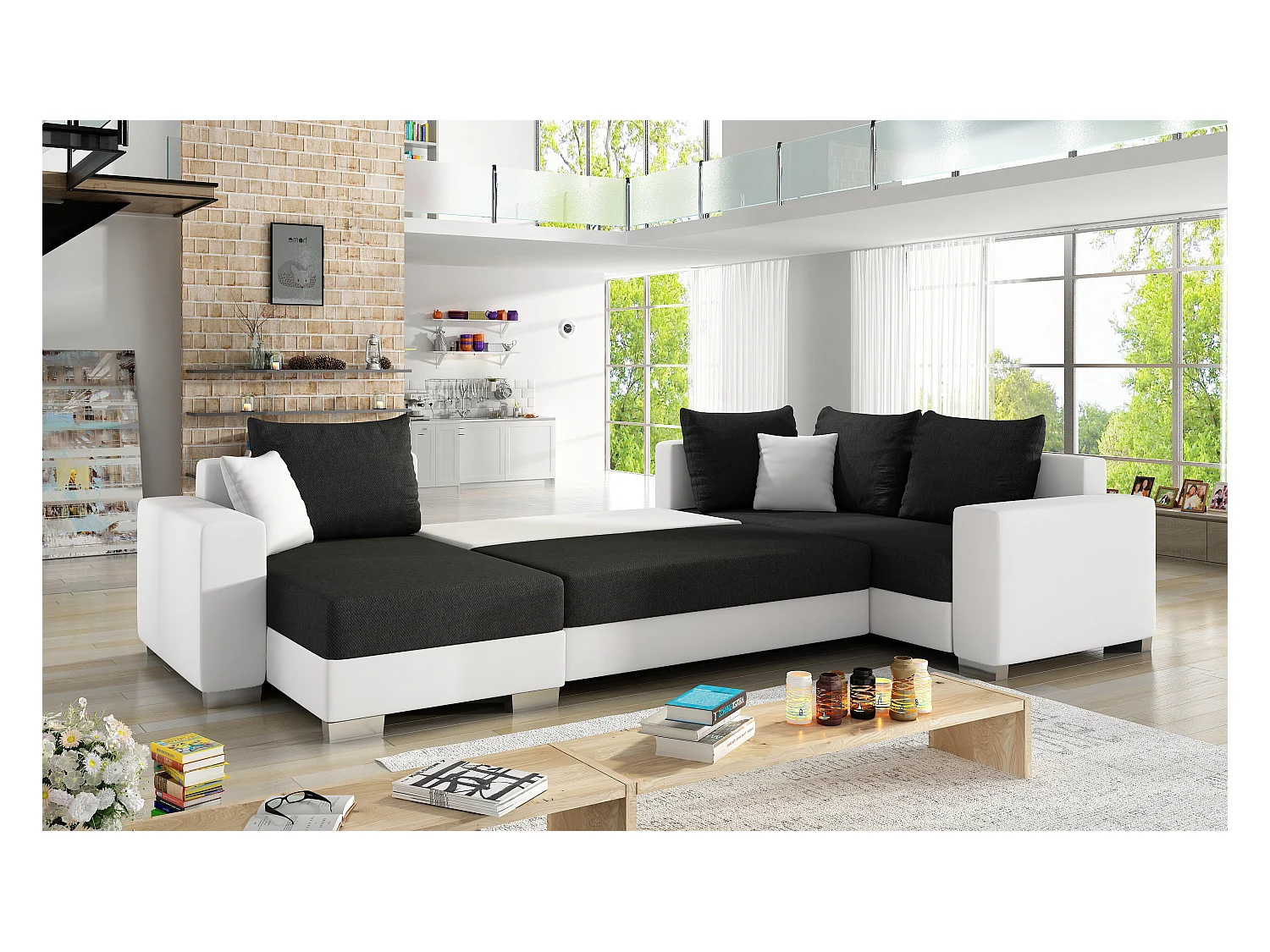 Witte kunstleren converteerbare U-bankopbergbox rechts Marry 321 cm