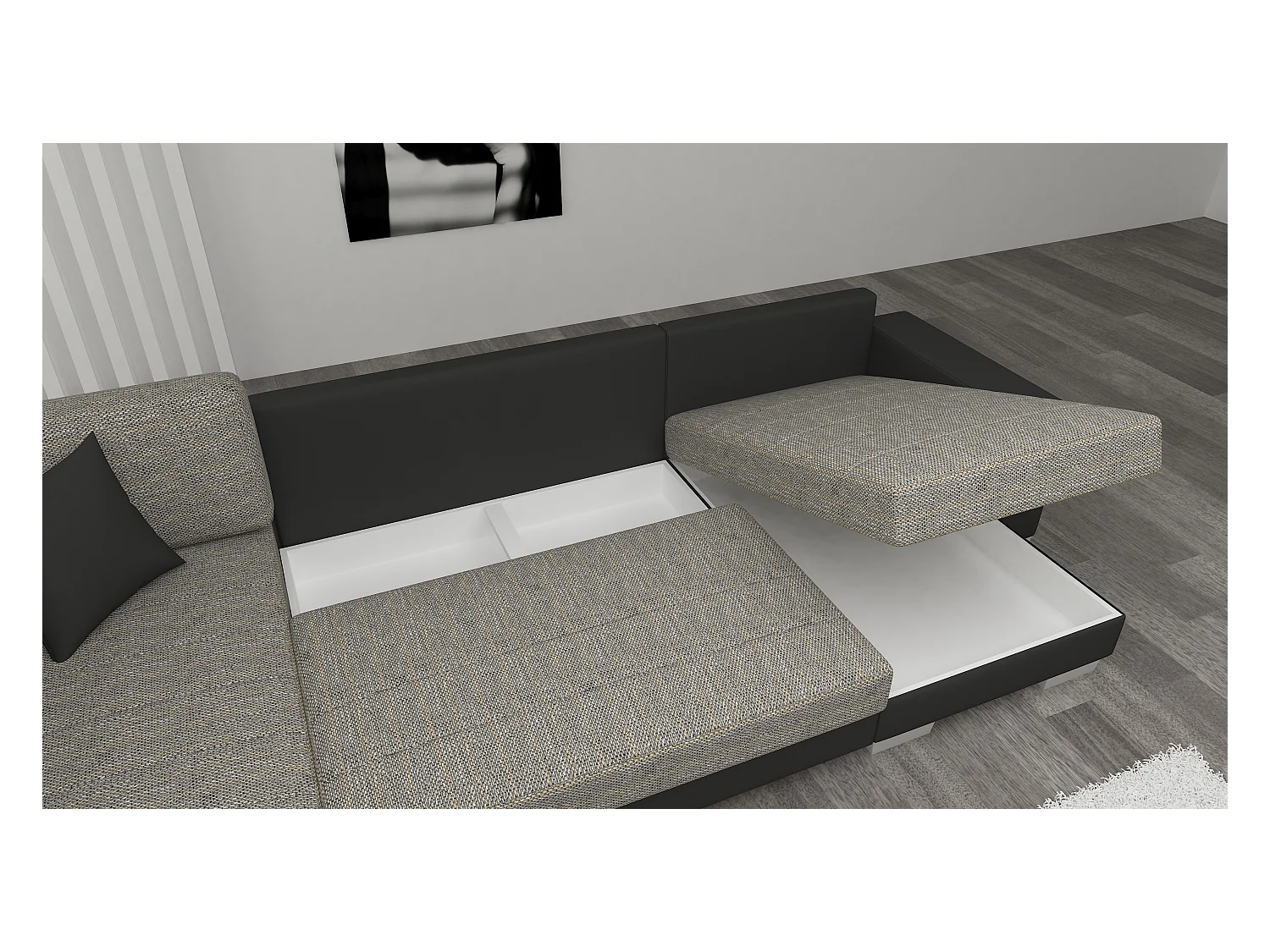 Witte kunstleren converteerbare U-bankopbergbox rechts Marry 321 cm