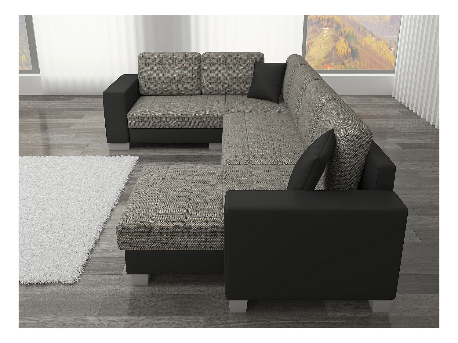 Witte kunstleren converteerbare U-bankopbergbox rechts Marry 321 cm