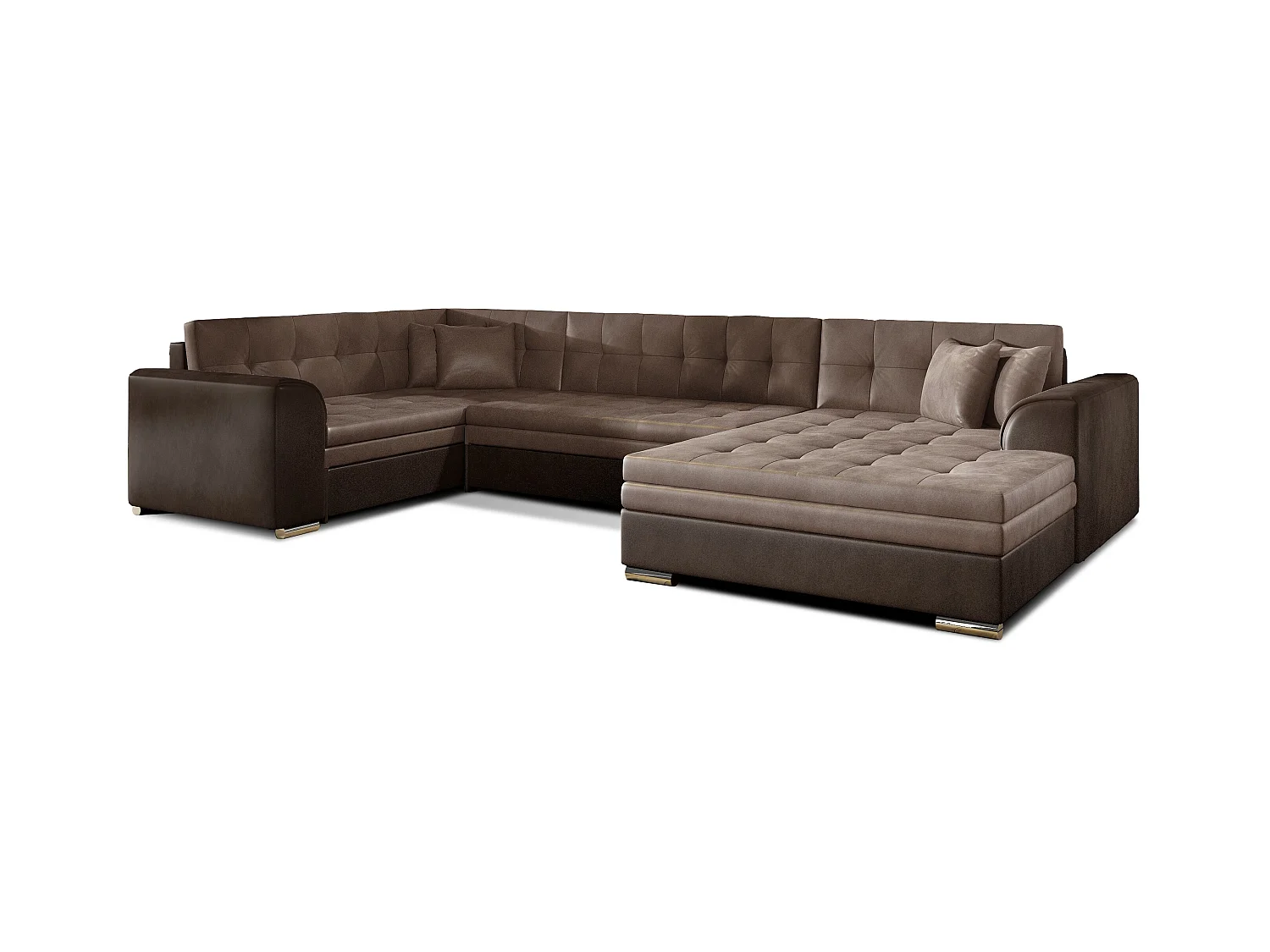 Panoramische slaapbank donkerbruin en licht fluwelen chaise longue rechts Diana 340 cm