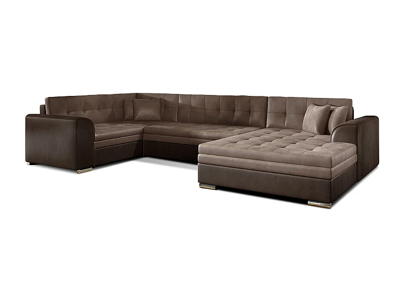 Panoramische slaapbank donkerbruin en licht fluwelen chaise longue rechts Diana 340 cm