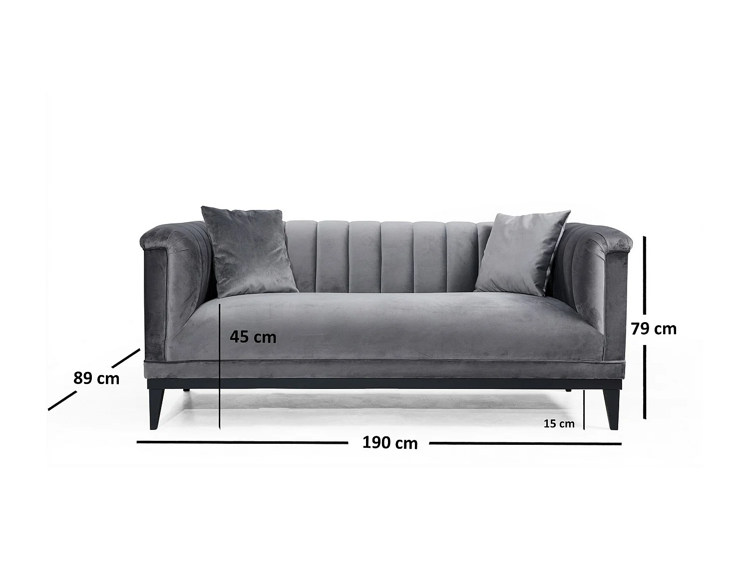 Canapé 2 places velours gris Robina 190cm