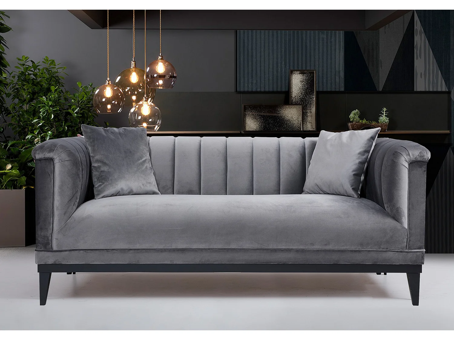 Canapé 2 places velours gris Robina 190cm