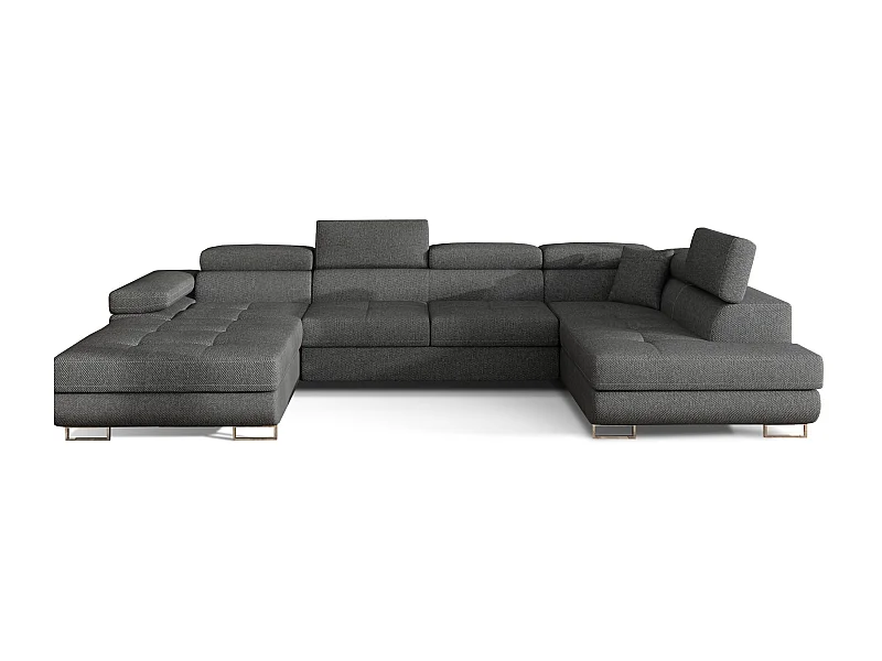 Canapé panoramique tissu gris foncé convertible avec coffre de rangement Romano 345cm-Coffre de rangement à droite