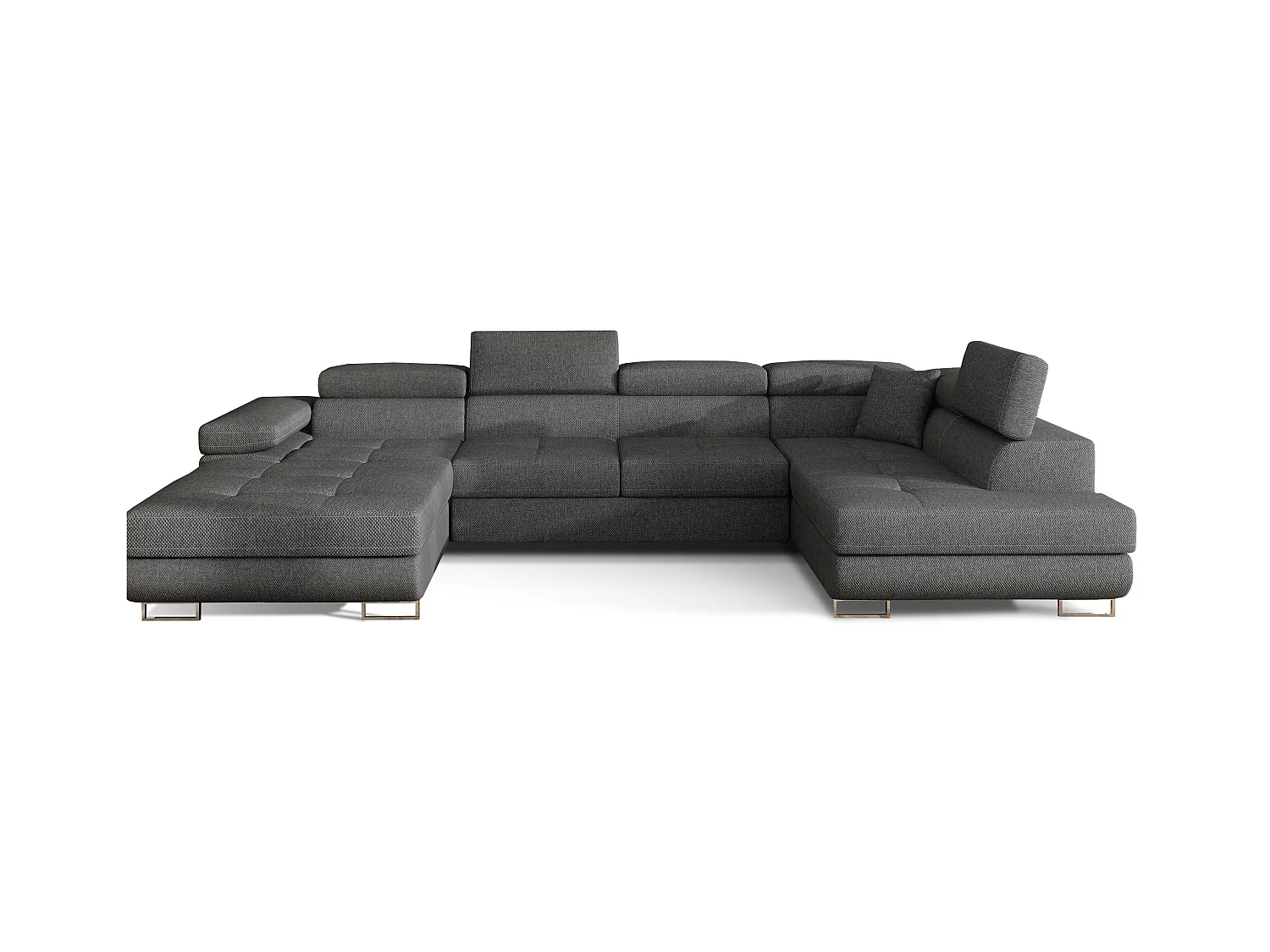 Canapé panoramique tissu gris foncé convertible avec coffre de rangement Romano 345cm-Coffre de rangement à droite