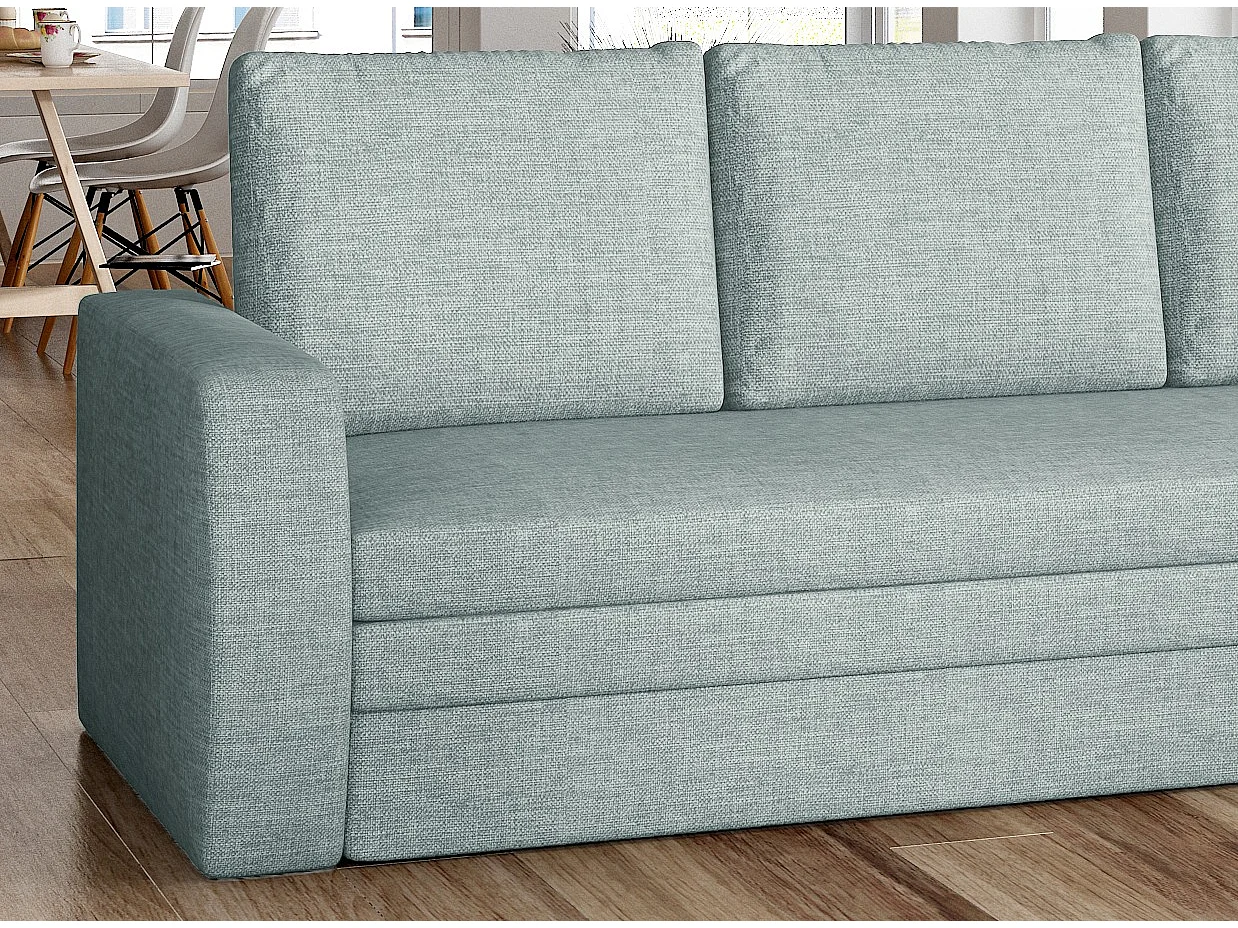 Canapé lit tissu vert d'eau avec coffre de rangement Liverna 220cm