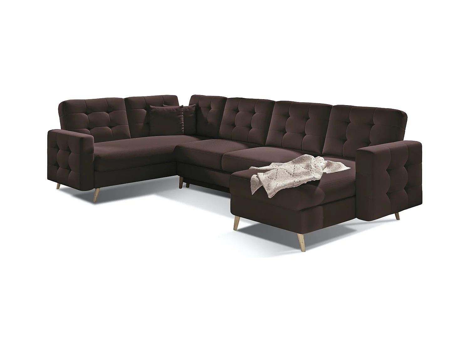 Canapé panoramique convertible capitonné simili cuir marron Anska 320cm