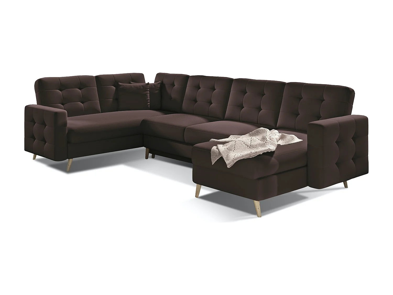 Canapé panoramique convertible capitonné simili cuir marron Anska 320cm