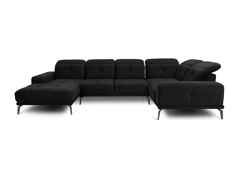 Canapé panoramique design tissu noir têtières angle droit avec accoudoir Stan 350cm