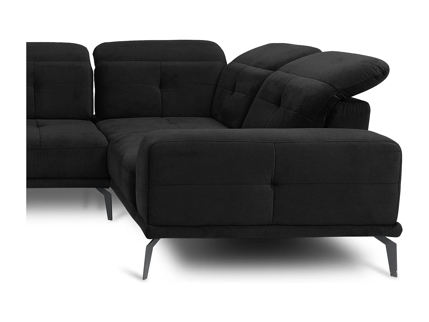 Canapé panoramique design tissu noir têtières angle droit avec accoudoir Stan 350cm