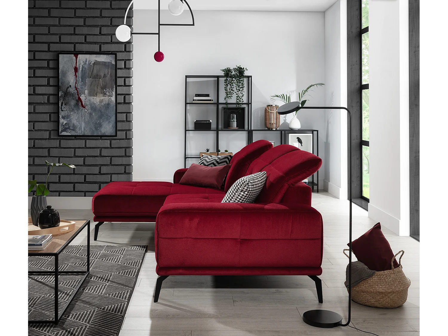 Hoekbank links 5 zitplaatsen honingfluweel Torpille 265 cm