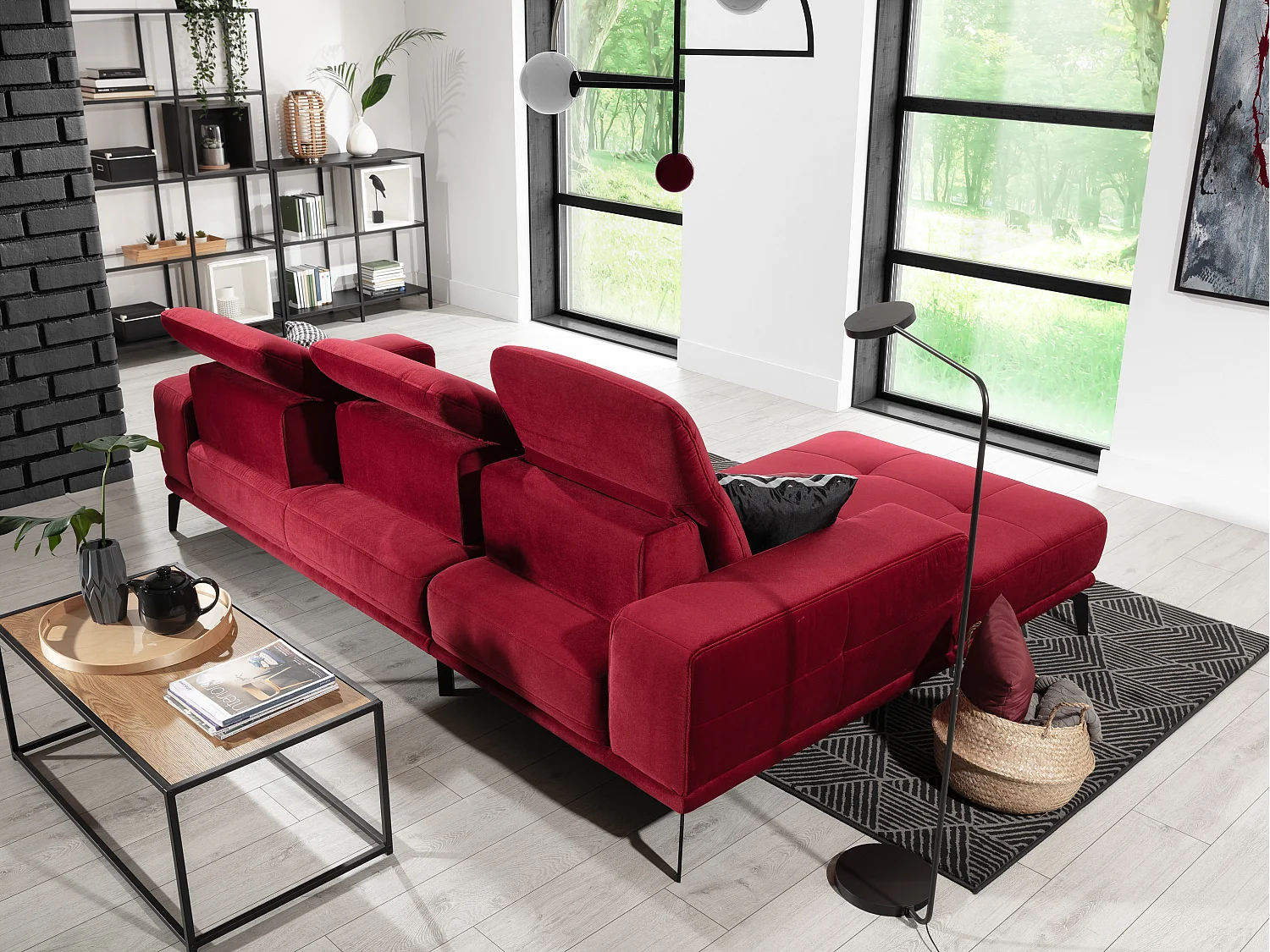 Hoekbank links 5 zitplaatsen honingfluweel Torpille 265 cm