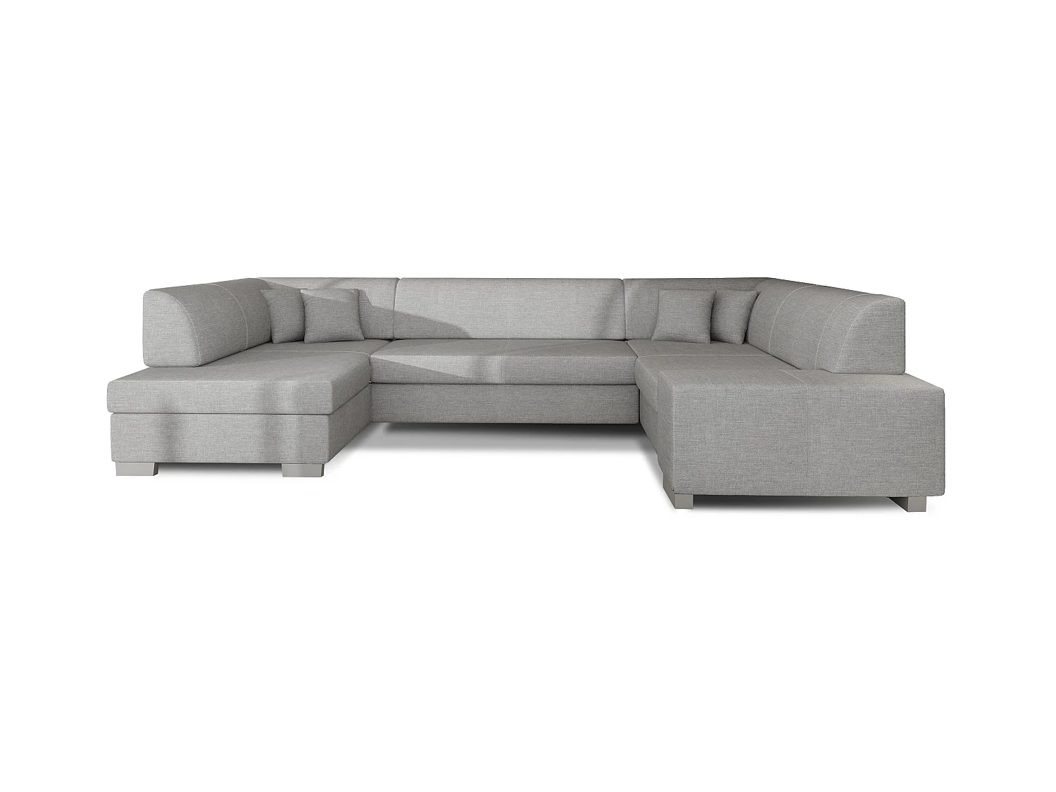 Canapé convertible panoramique tissu gris clair avec coffre de rangement Houston 320cm-Coffre de rangement à gauche