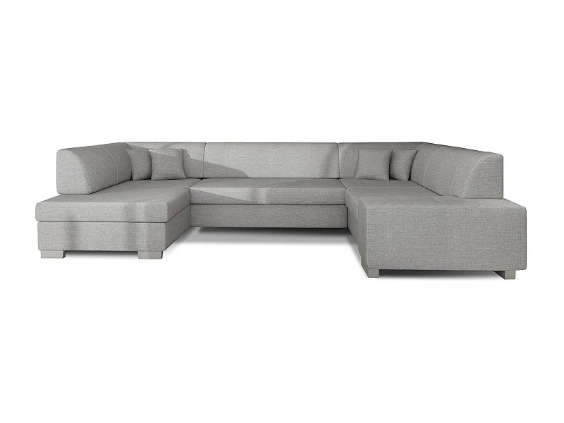 Canapé convertible panoramique tissu gris clair avec coffre de rangement Houston 320cm-Coffre de rangement à gauche