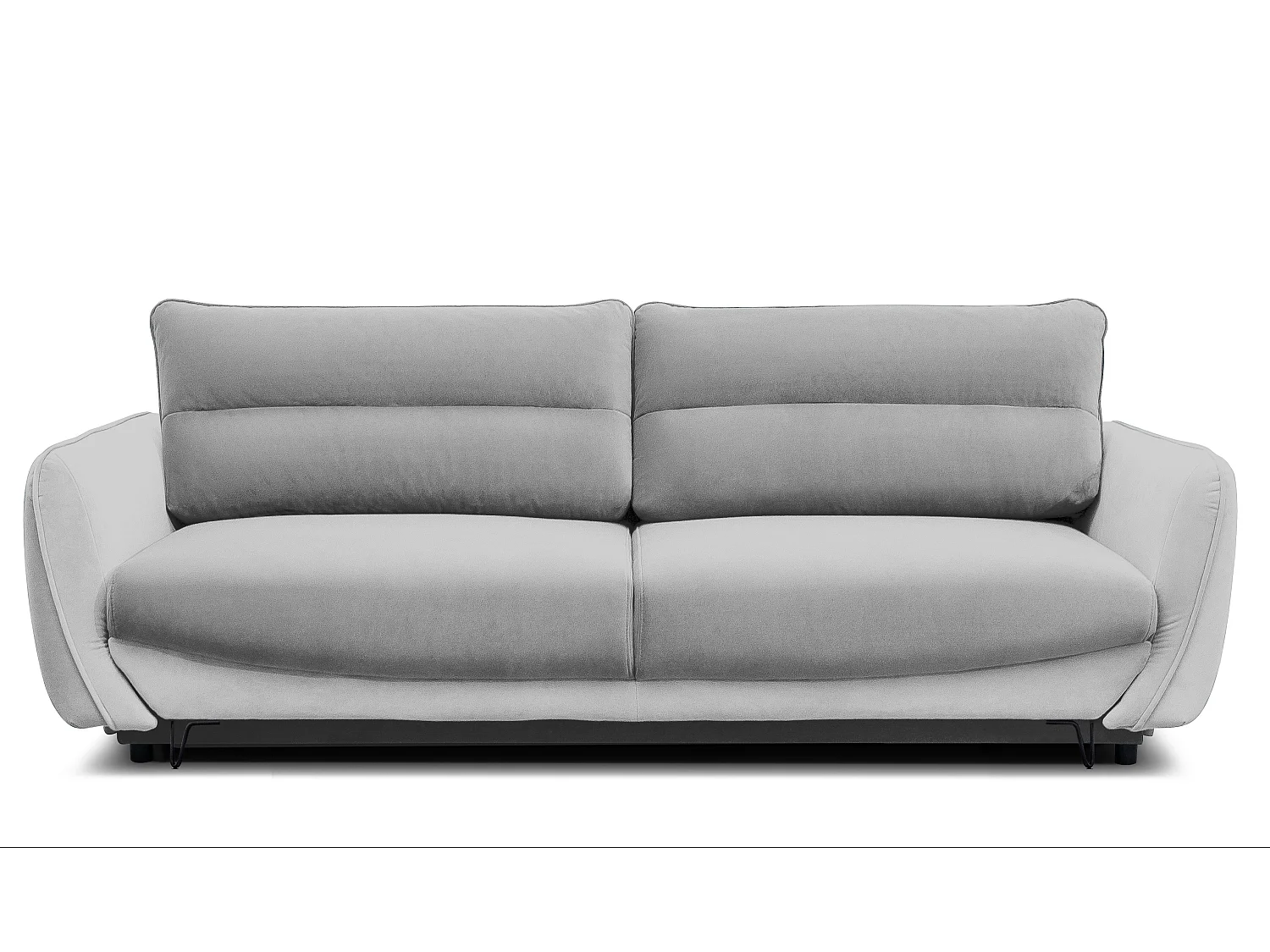 Canapé droit convertible tissu ZURIK - Coffre de rangement et pieds métal noir-Beige clair