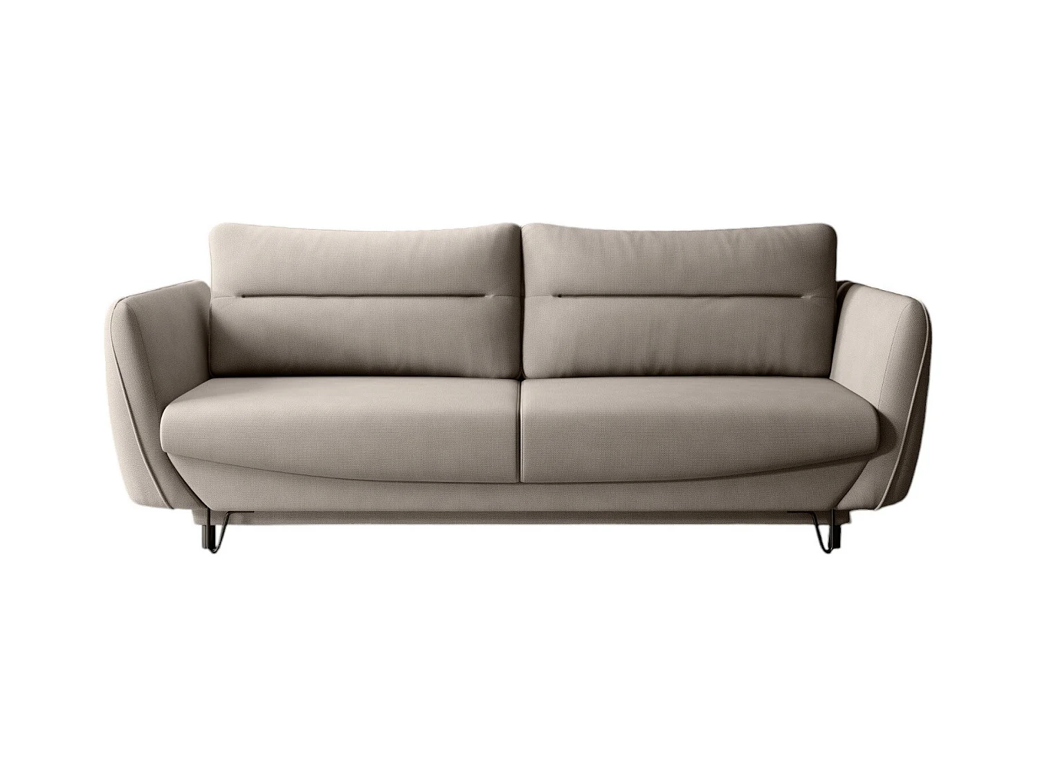 Canapé droit convertible tissu ZURIK - Coffre de rangement et pieds métal noir-Beige clair