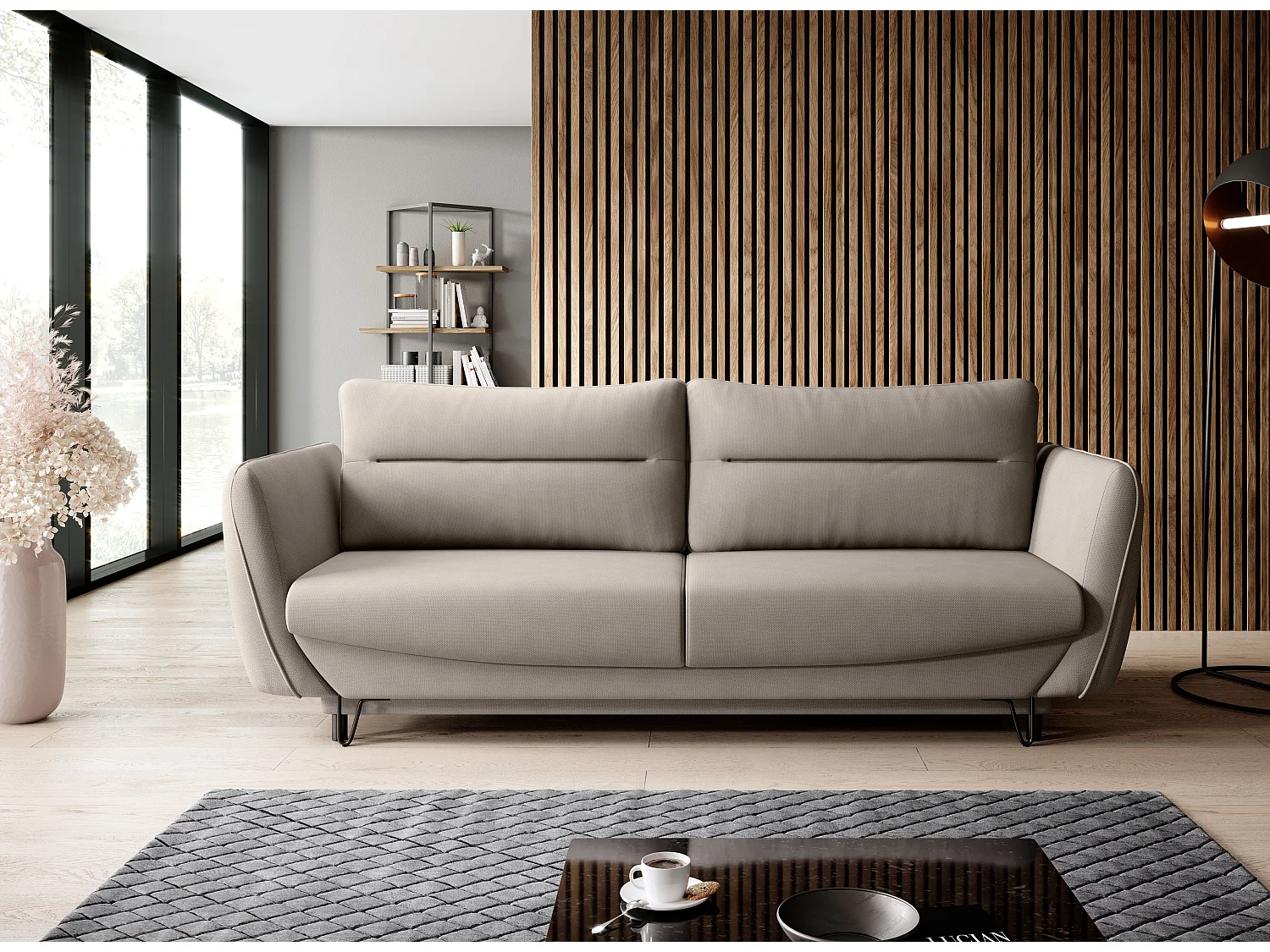 3/4-zits slaapbank lichtbeige stof Zurik 236 cm