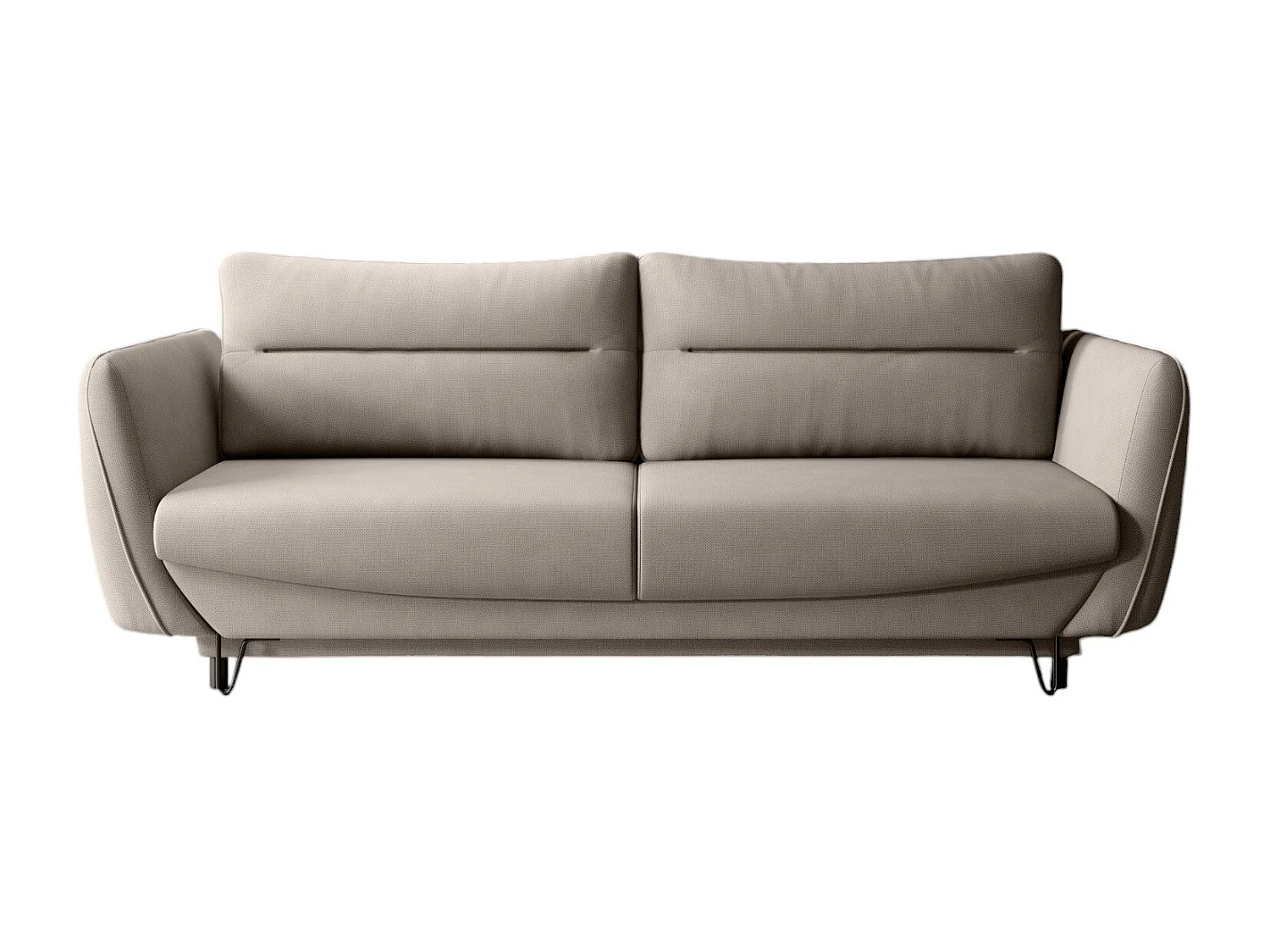 Sofá convertible recto de tela ZURIK - Caja de almacenaje y patas de metal negro-Color Beige claro