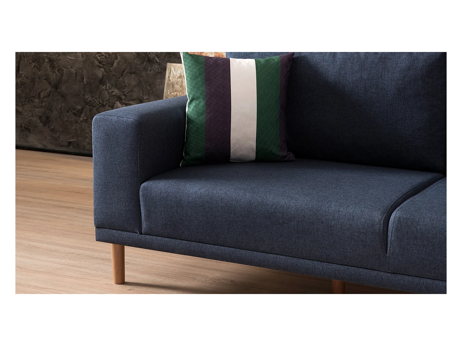 Canapé 3 places tissu bleu foncé Zendy 220cm