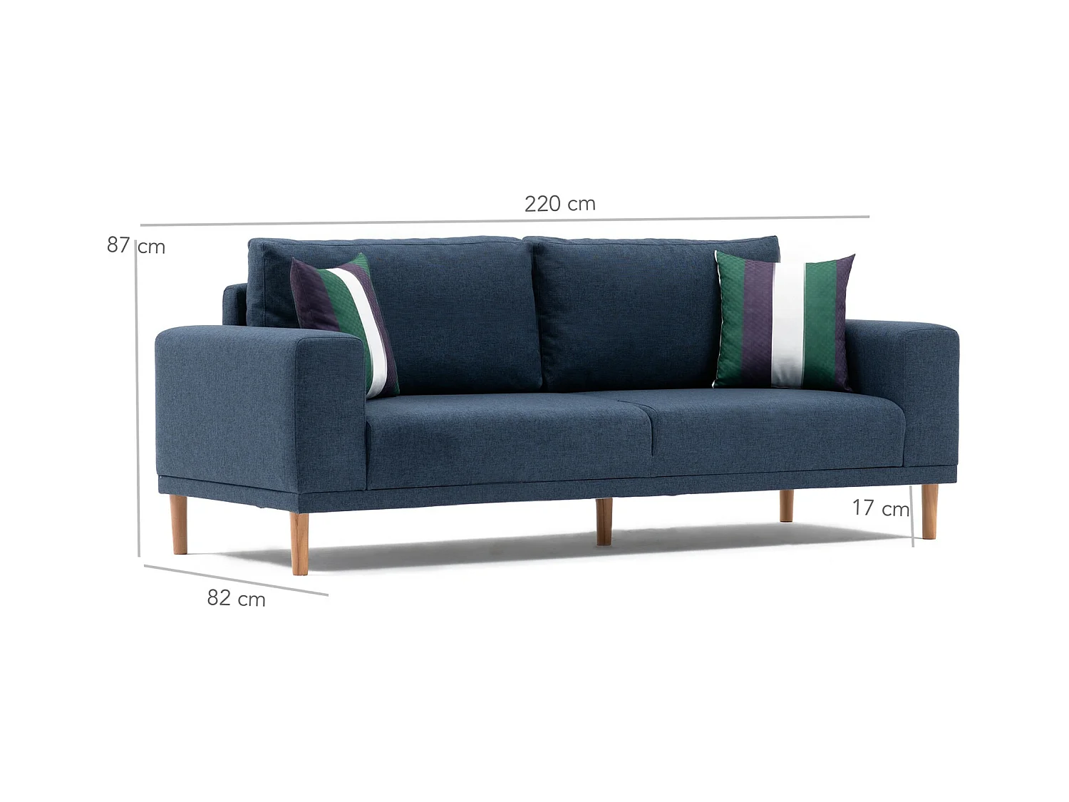 Canapé 3 places tissu bleu foncé Zendy 220cm