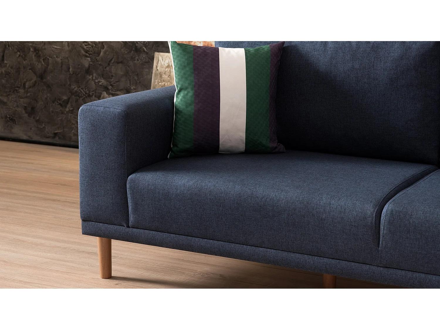 Canapé 3 places tissu bleu foncé Zendy 220cm