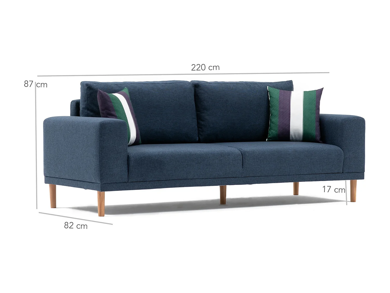 Canapé 3 places tissu bleu foncé Zendy 220cm