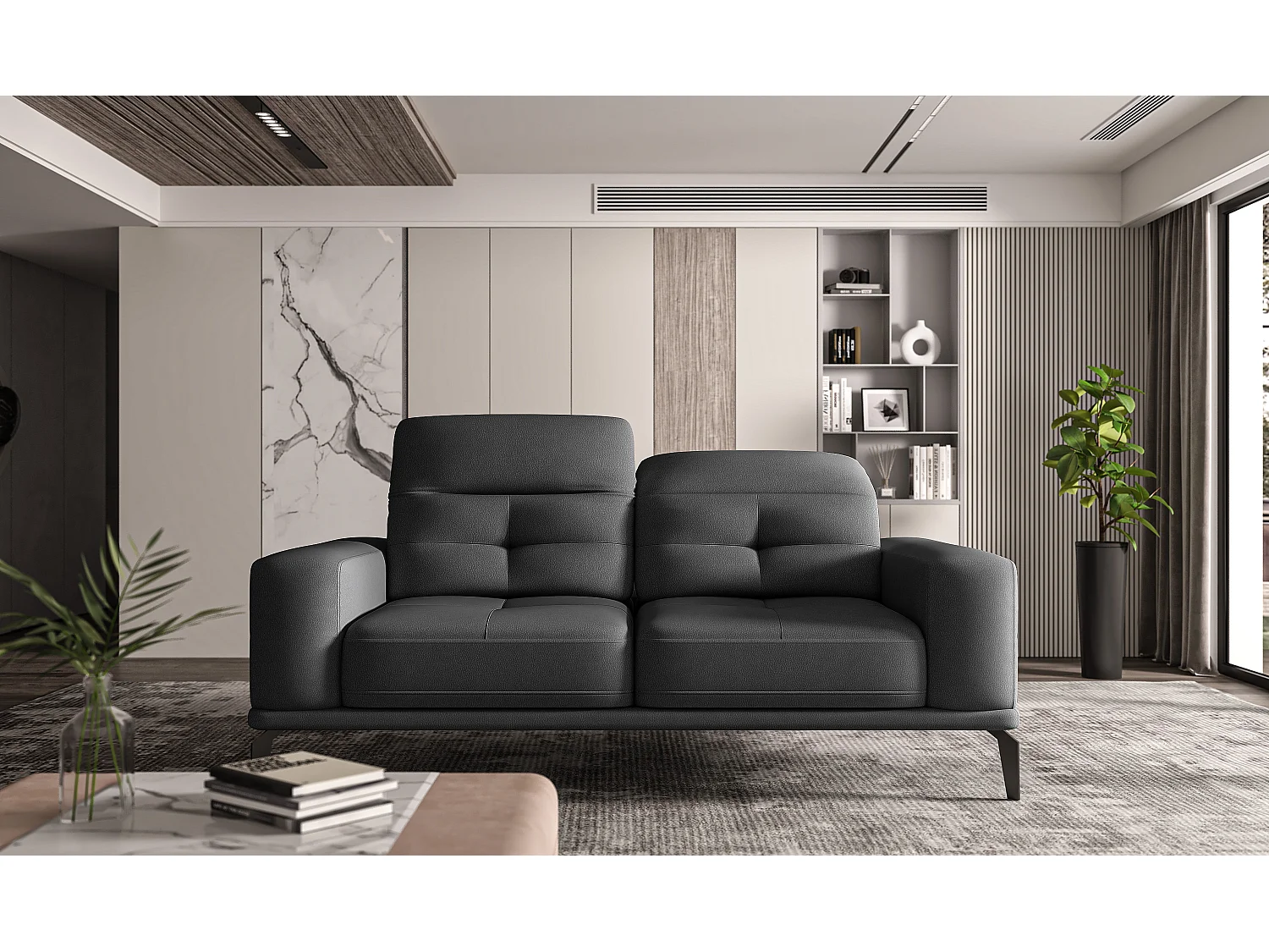 Canapé droit design 2-3 places tissu anthracite Torpille 195cm