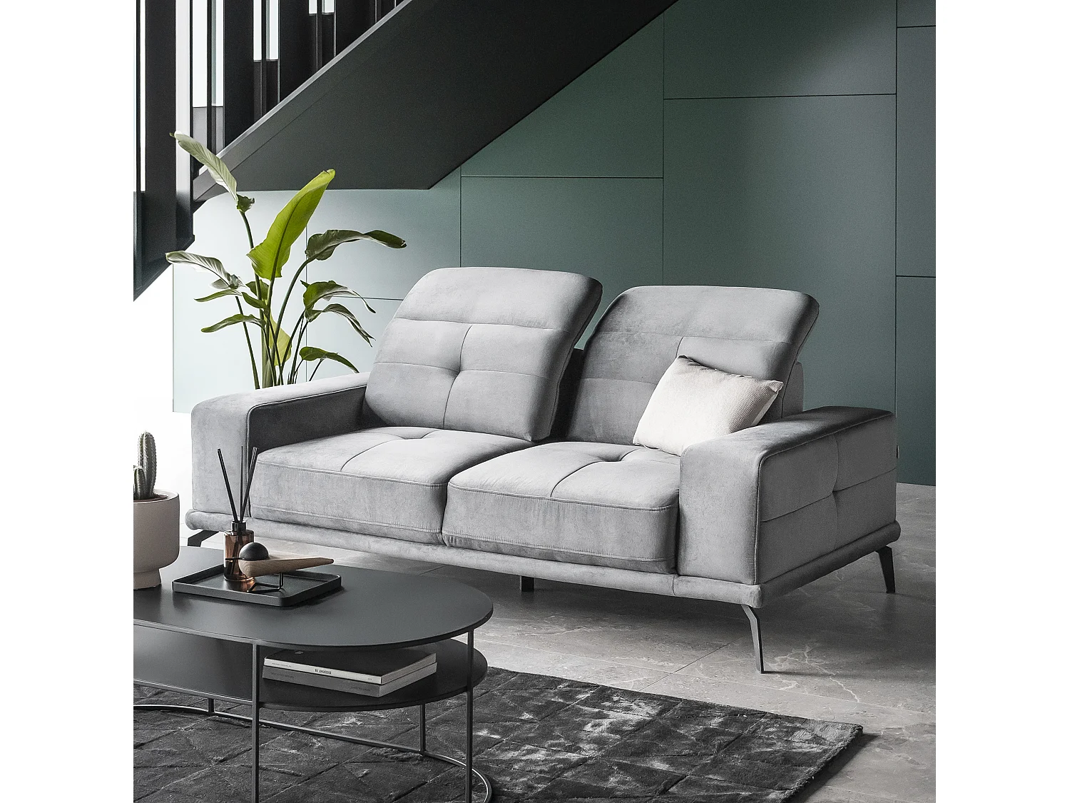 Canapé droit design 2-3 places tissu anthracite Torpille 195cm