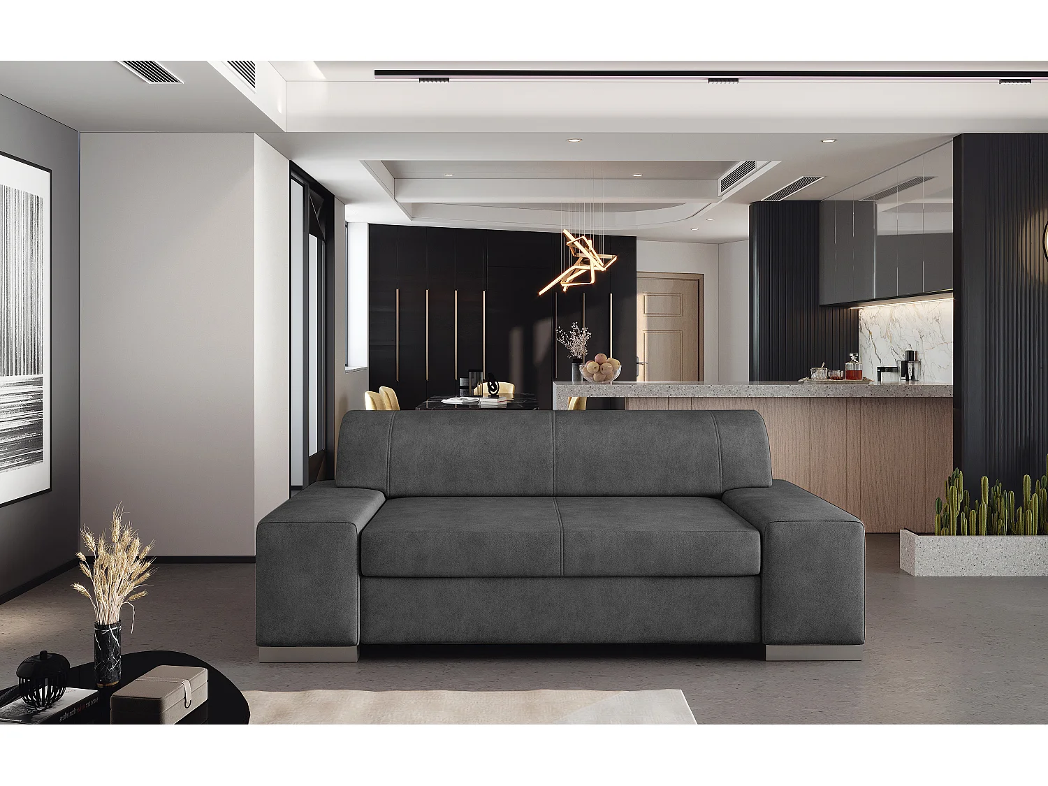 Canapé minimaliste 2-3 places tissu gris doux foncé Plazo 190cm