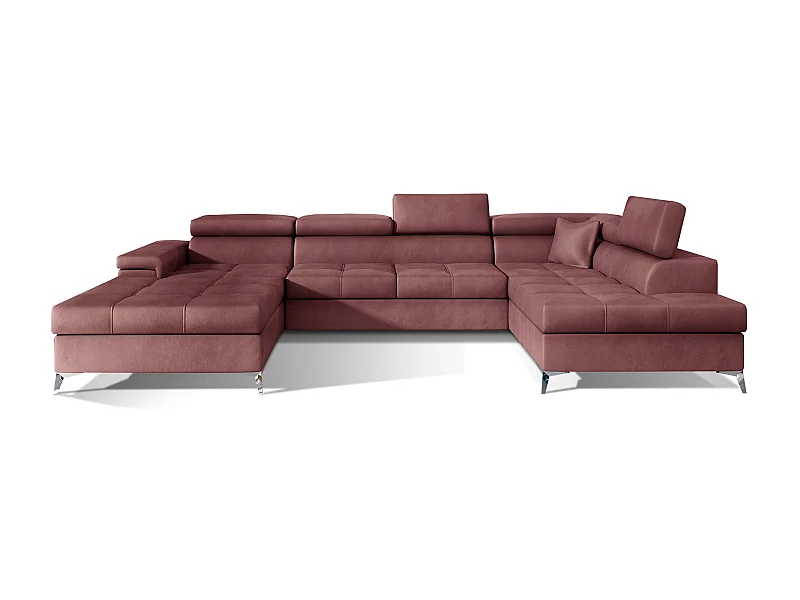 Canapé panoramique velours rose cuivré coffre de rangement à droite Kutty 345cm