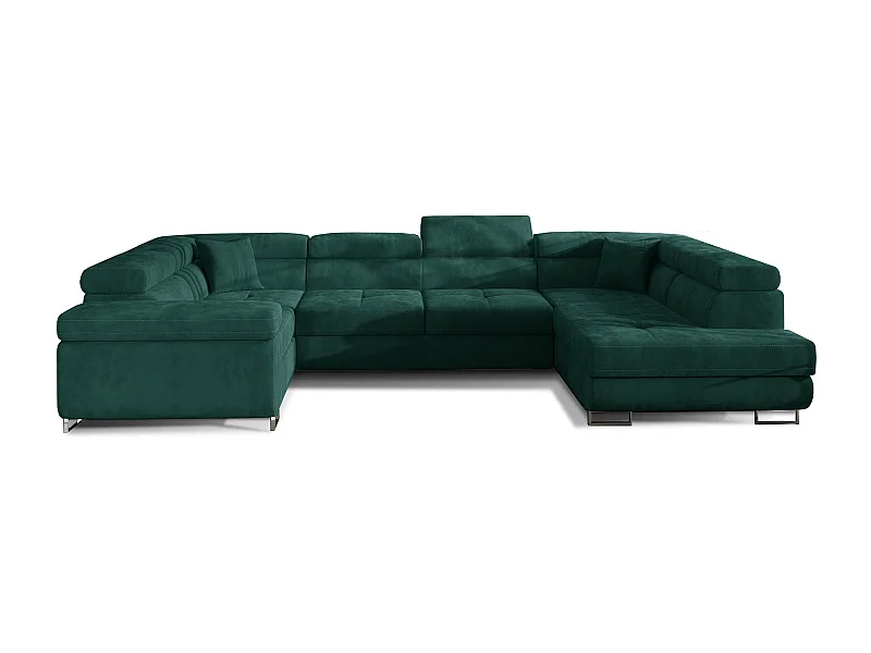 Canapé convertible U droit velours vert avec coffre de rangement Tovy 340cm