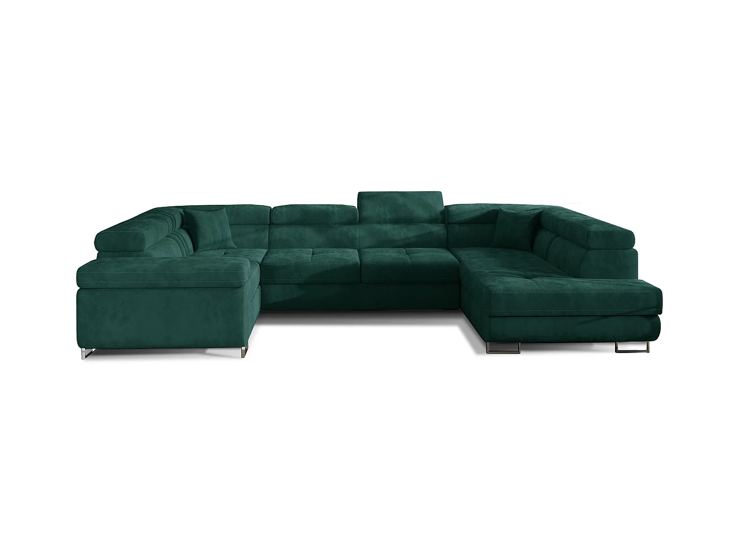 Canapé convertible U droit velours vert avec coffre de rangement Tovy 340cm