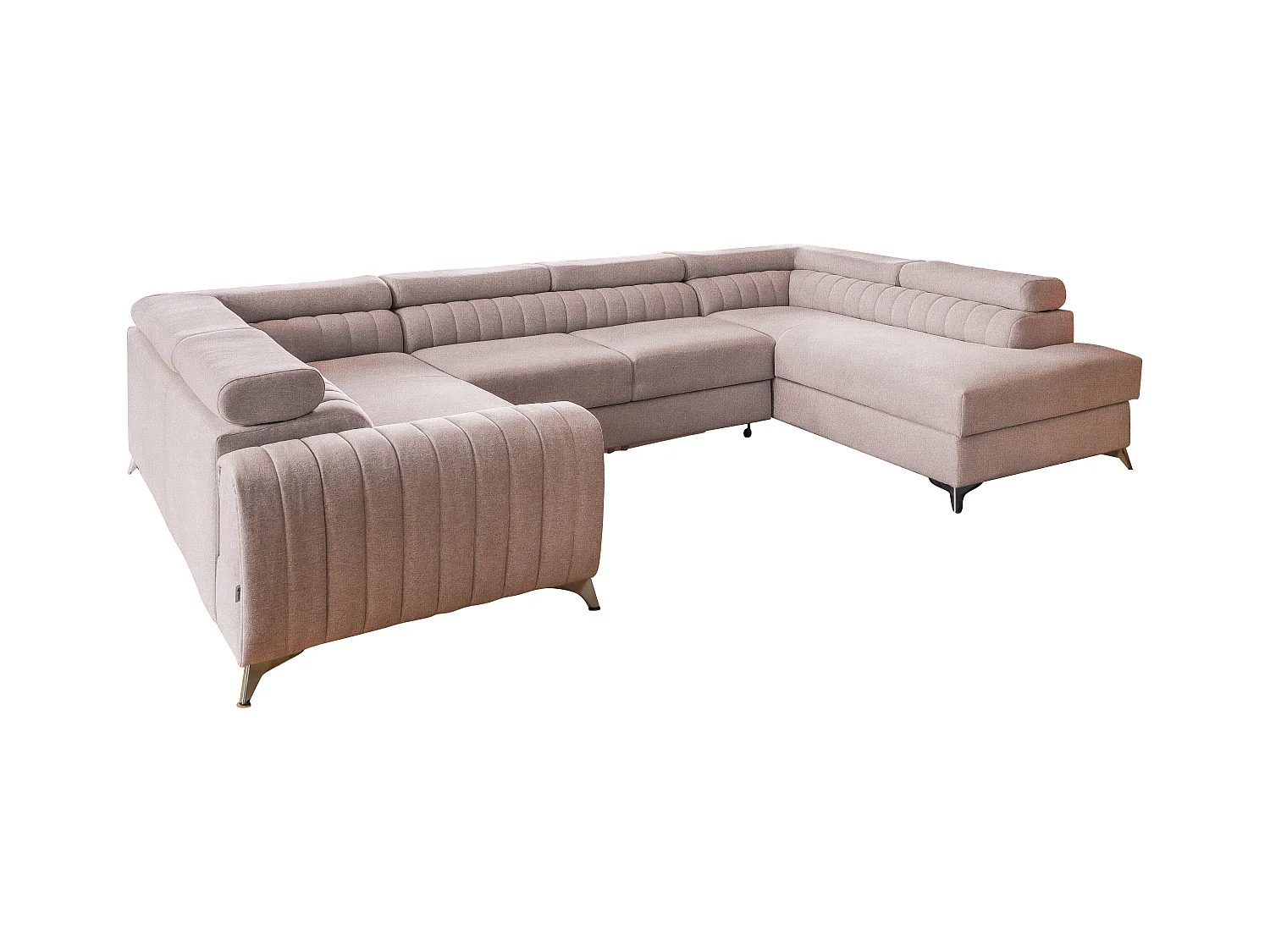 Canapé panoramique convertible tissu rose avec coffre de rangement Louve 340cm-Coffre de rangement à droite