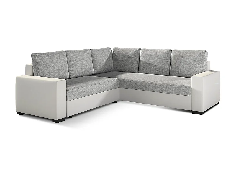 Canapé d'angle convertible simili blanc et tissu gris clair Travor 235cm