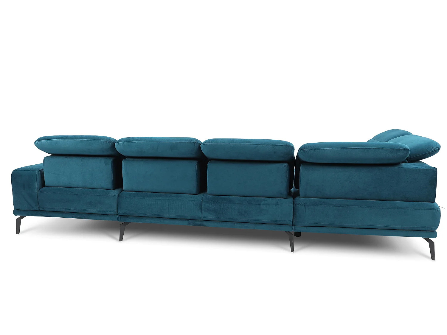 Canapé panoramique design simili cuir marron têtières angle gauche avec accoudoir Stan 350cm