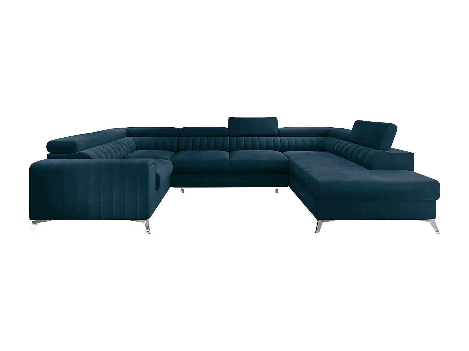 Canapé panoramique convertible velours bleu avec coffre de rangement Louve 340cm-Coffre de rangement à droite