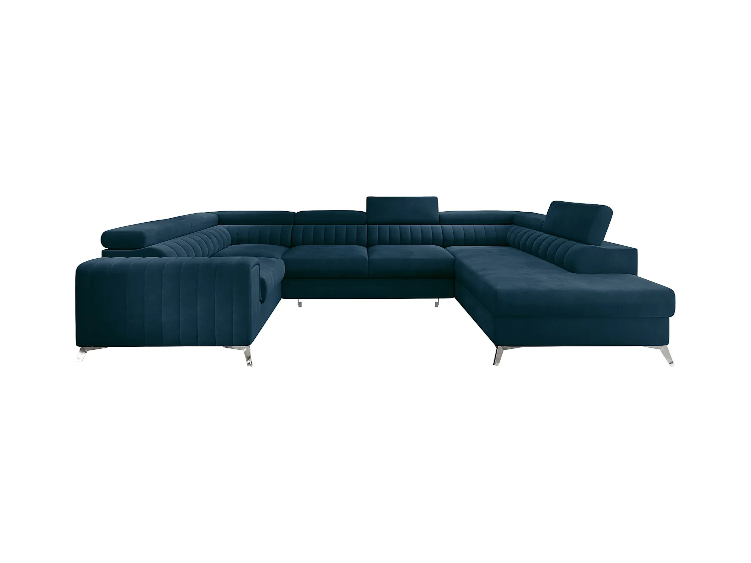 Canapé panoramique convertible velours bleu avec coffre de rangement Louve 340cm-Coffre de rangement à droite