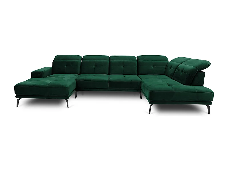 Canapé panoramique moderne tissu vert foncé têtières angle droit Versus 350cm