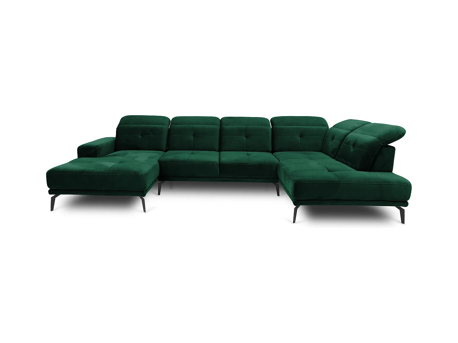 Canapé panoramique moderne tissu vert foncé têtières angle droit Versus 350cm