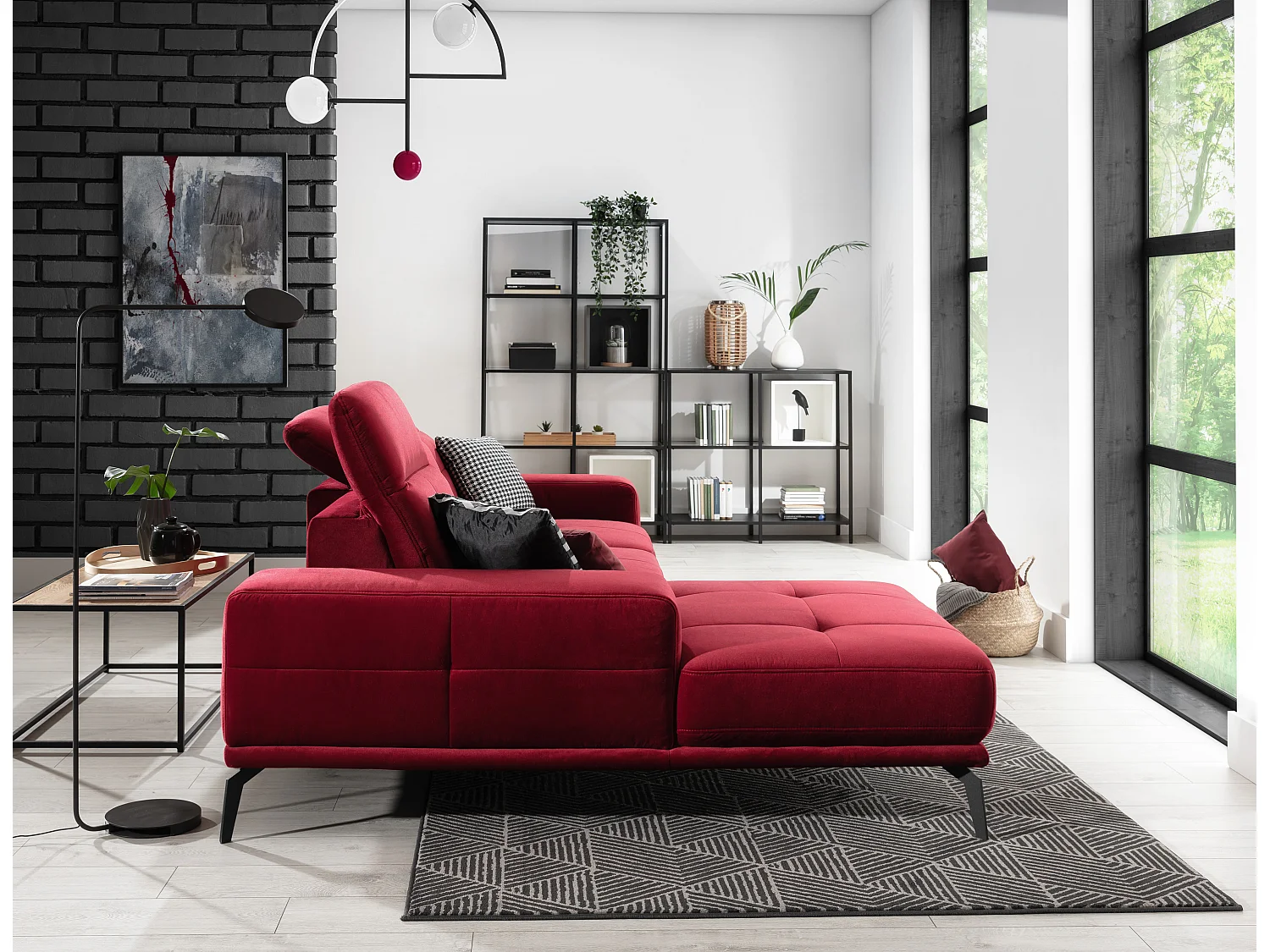 Canapé d'angle gauche 5 places tissu gris clair Torpille 265cm