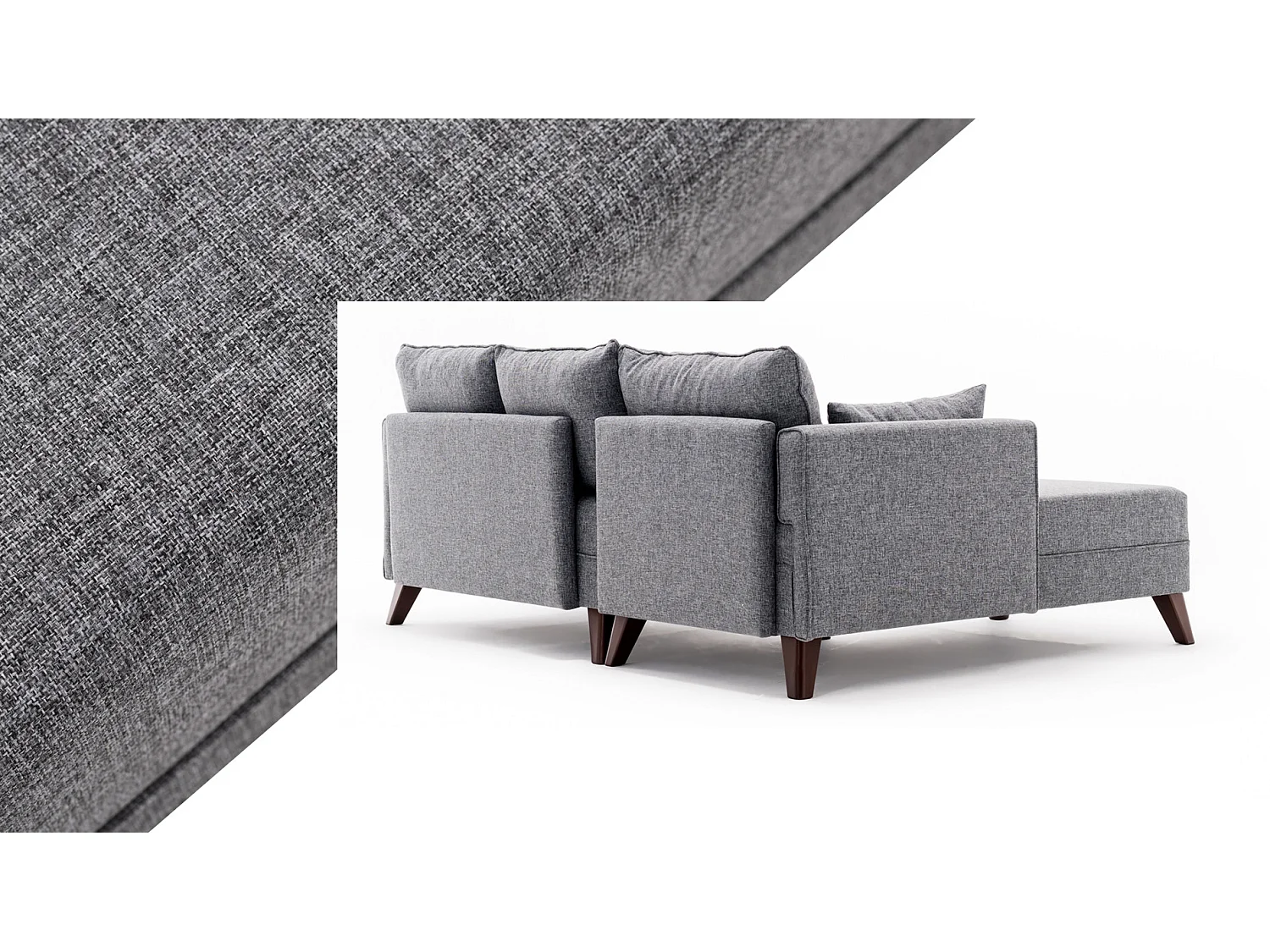 Petit canapé convertible d'angle gauche avec pouf tissu gris Kandy 205cm
