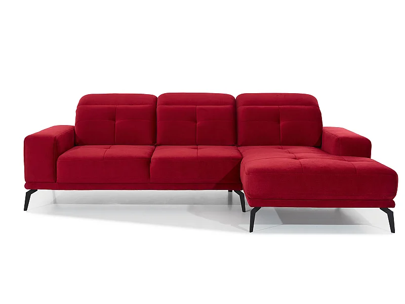 Canapé d'angle droit 5 places velours rouge Torpille 265cm